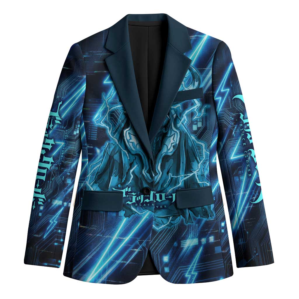 Luck Voltia Black Clover Blazer Tech Lightning Anime Style with Electric Circuit Background