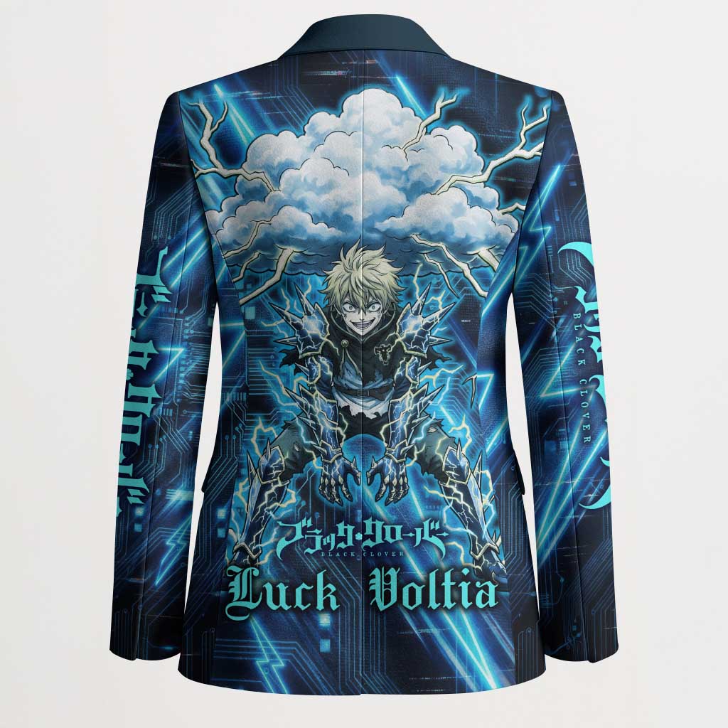 Luck Voltia Black Clover Blazer Tech Lightning Anime Style with Electric Circuit Background