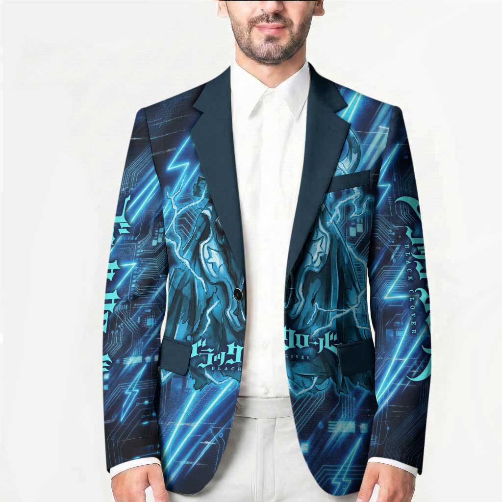 Luck Voltia Black Clover Blazer Tech Lightning Anime Style with Electric Circuit Background