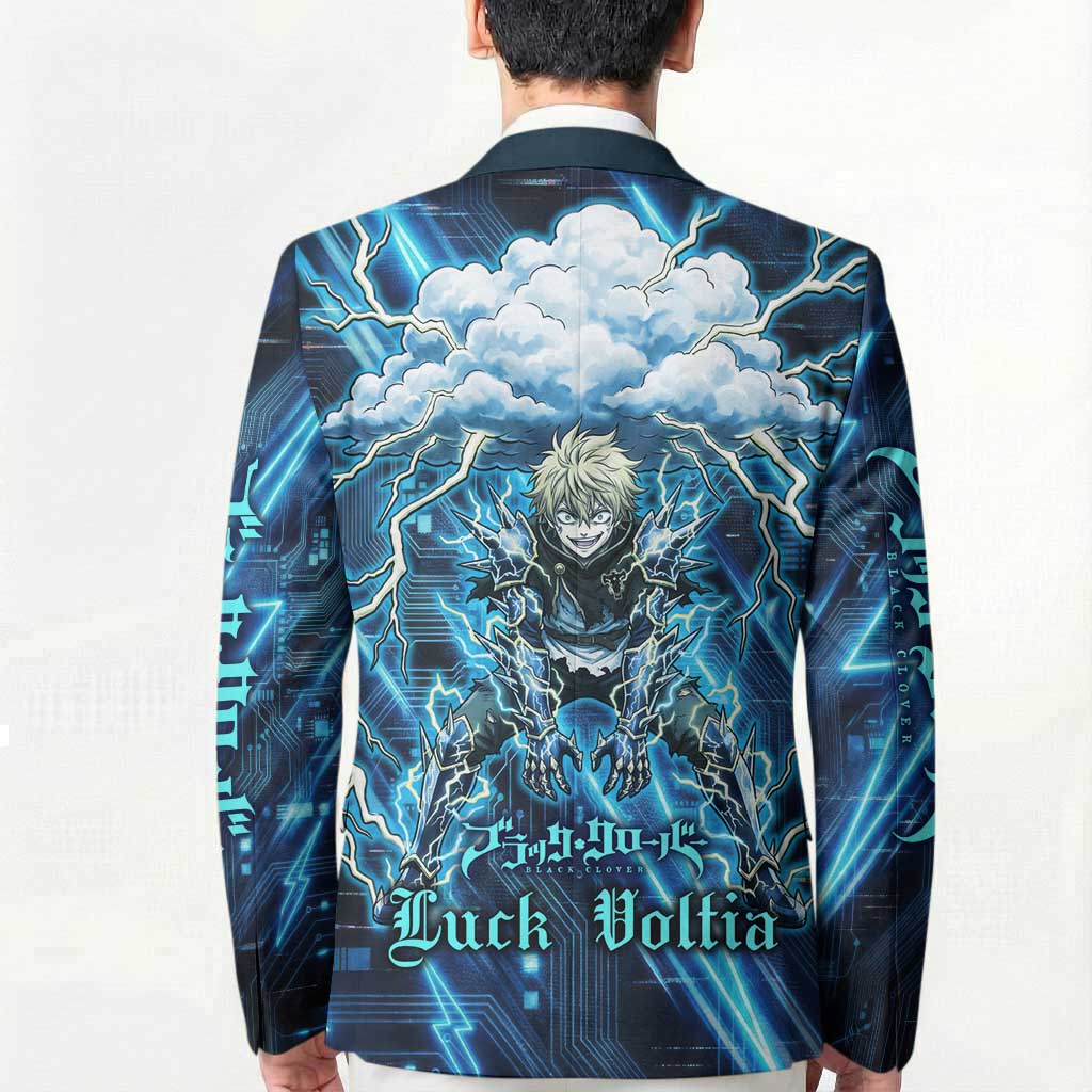 Luck Voltia Black Clover Blazer Tech Lightning Anime Style with Electric Circuit Background