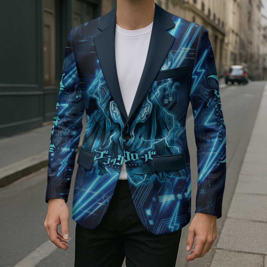 Luck Voltia Black Clover Blazer Tech Lightning Anime Style with Electric Circuit Background
