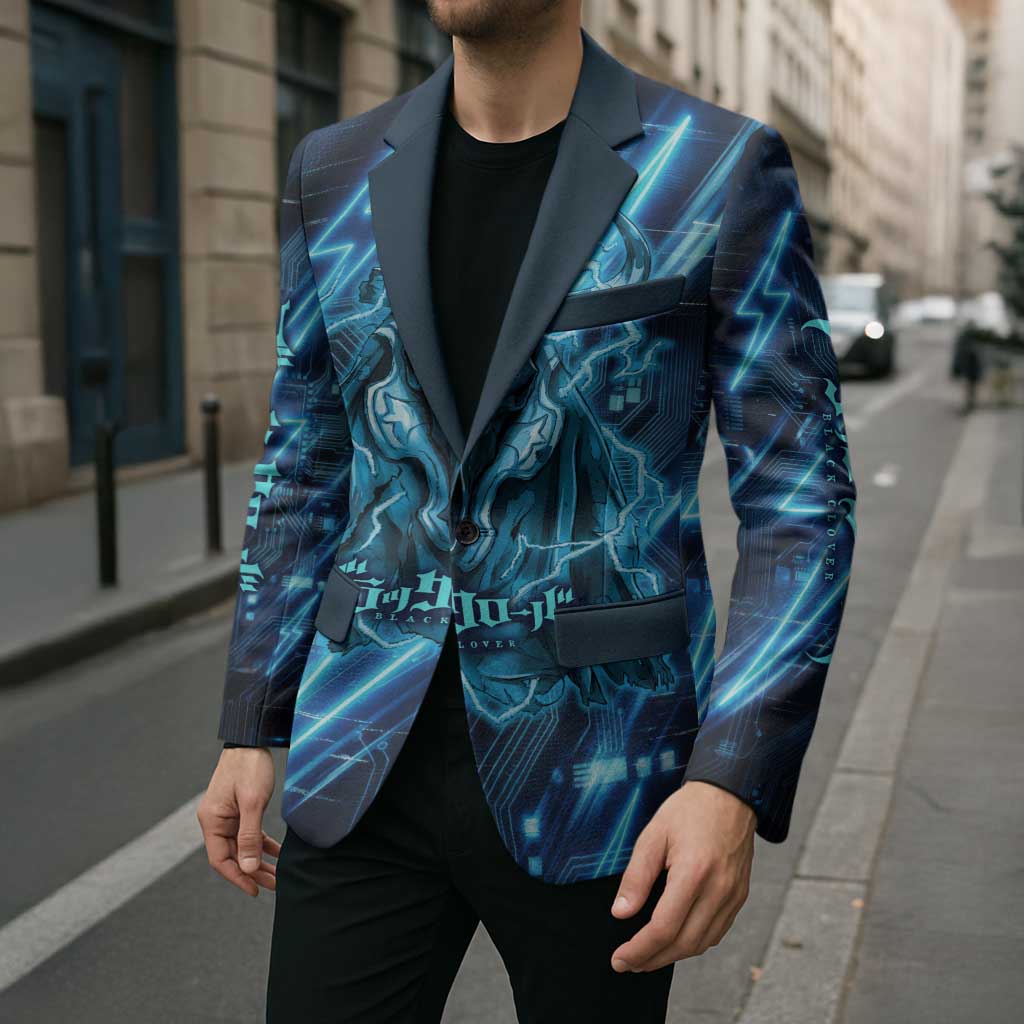 Luck Voltia Black Clover Blazer Tech Lightning Anime Style with Electric Circuit Background