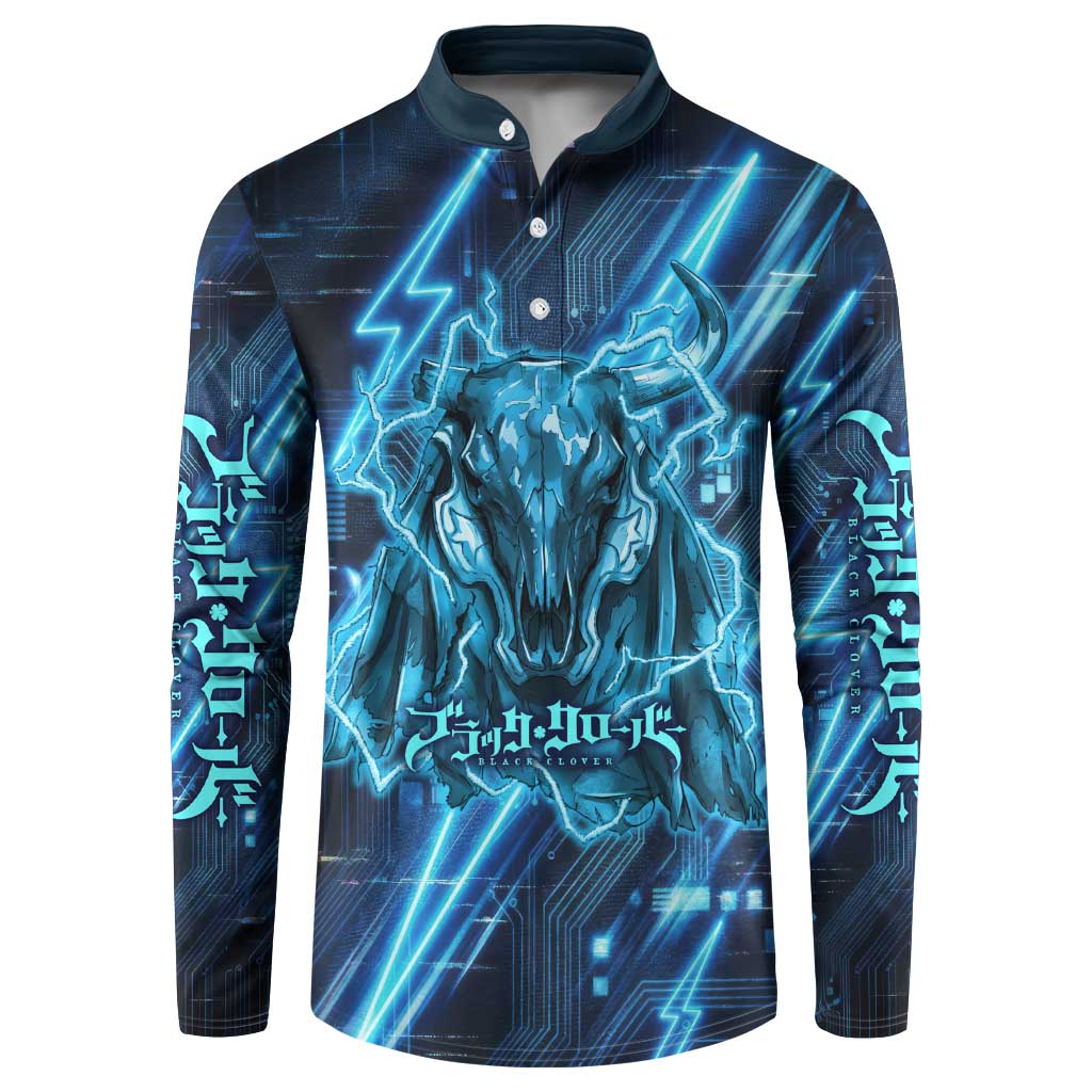 Luck Voltia Black Clover Button Sweatshirt Tech Lightning Anime Style with Electric Circuit Background