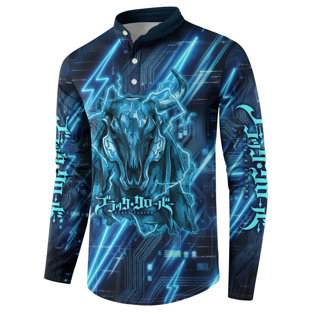 Luck Voltia Black Clover Button Sweatshirt Tech Lightning Anime Style with Electric Circuit Background