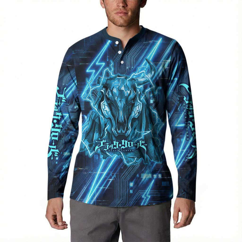 Luck Voltia Black Clover Button Sweatshirt Tech Lightning Anime Style with Electric Circuit Background