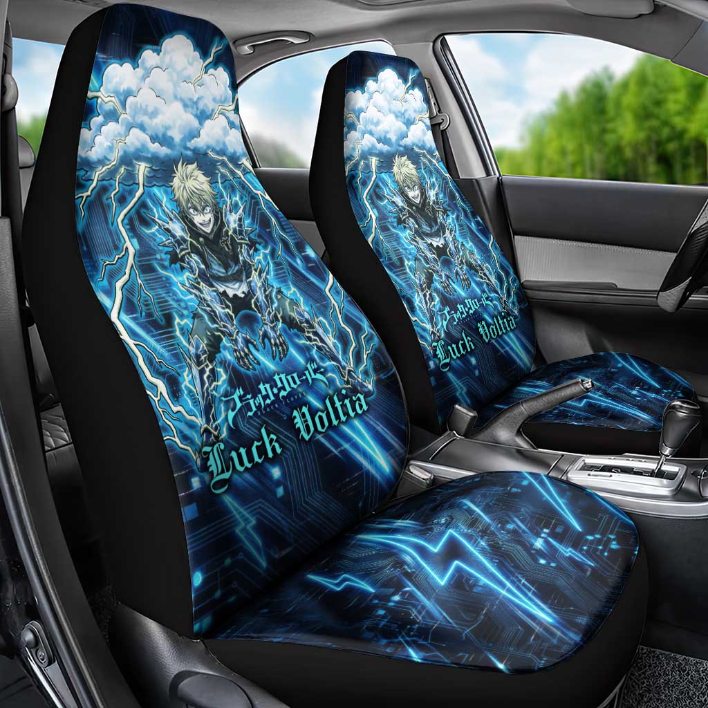 Luck Voltia Black Clover Car Seat Cover Tech Lightning Anime Style with Electric Circuit Background