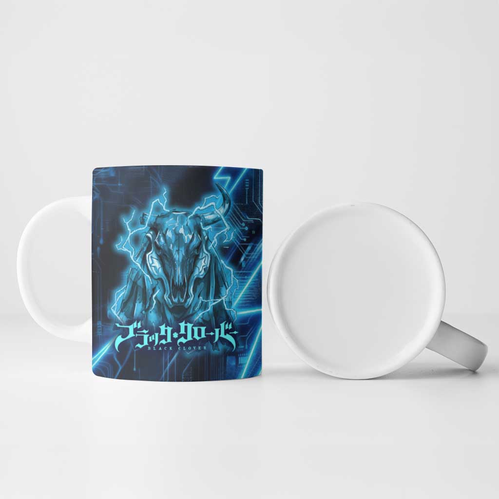 Luck Voltia Black Clover Ceramic Mug Tech Lightning Anime Style with Electric Circuit Background