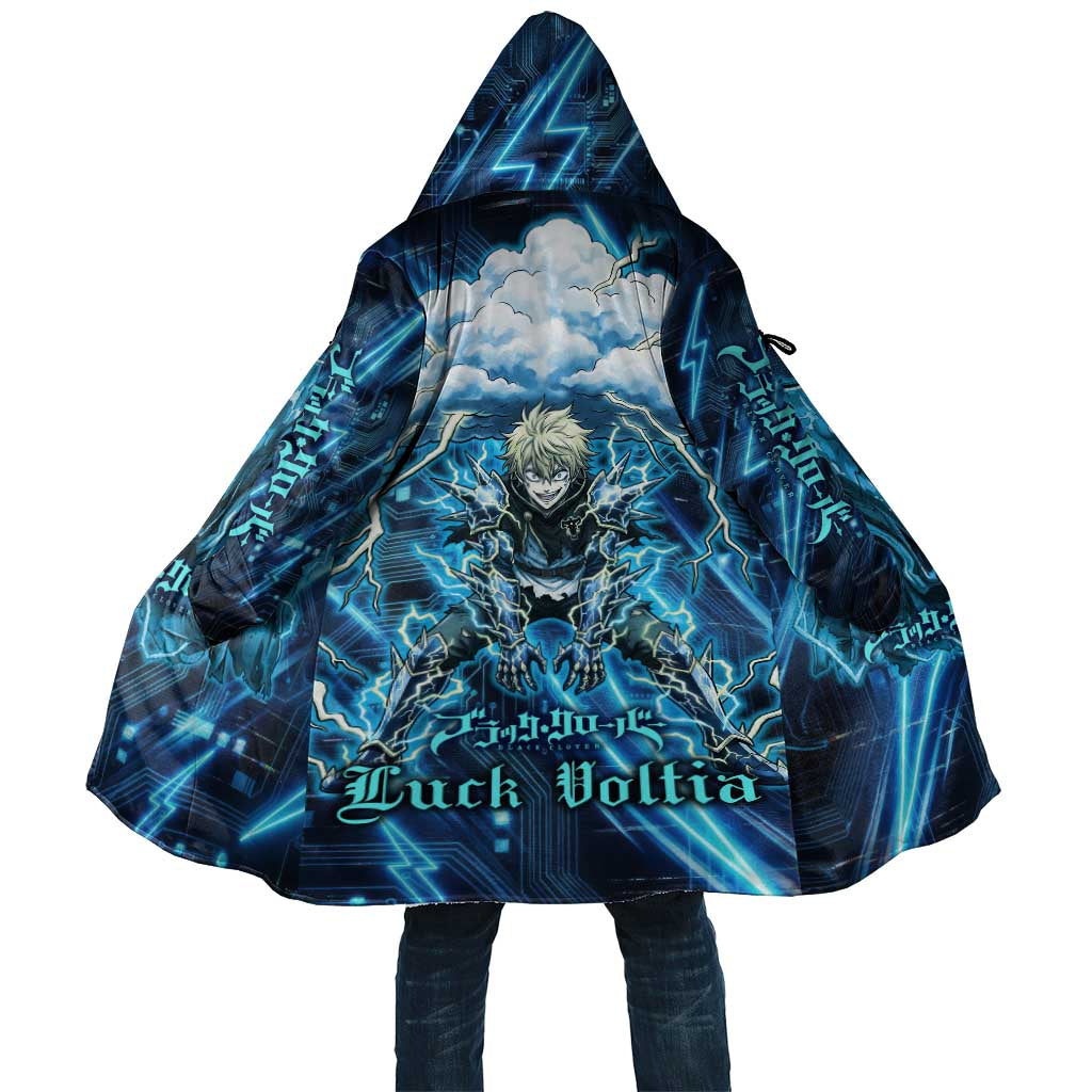 Luck Voltia Black Clover Cloak Tech Lightning Anime Style with Electric Circuit Background