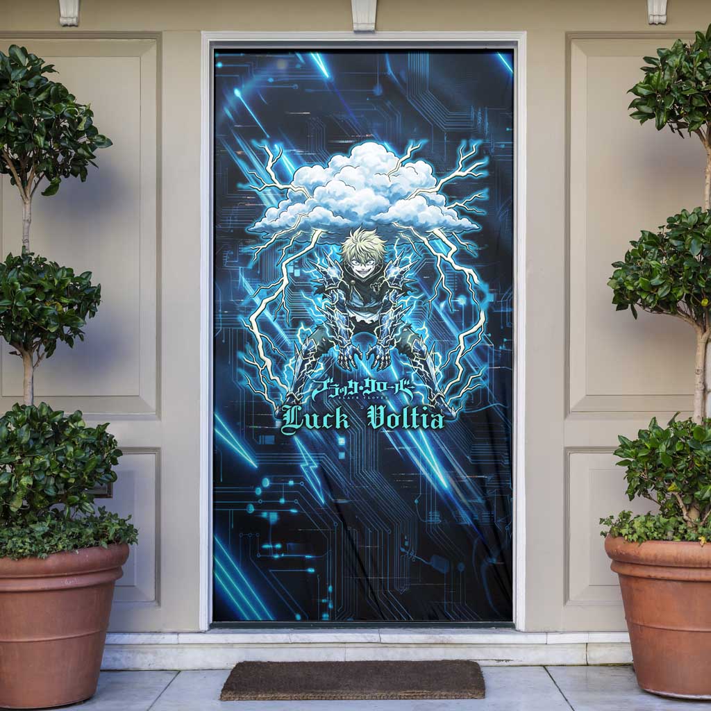 Luck Voltia Black Clover Door Cover Tech Lightning Anime Style with Electric Circuit Background