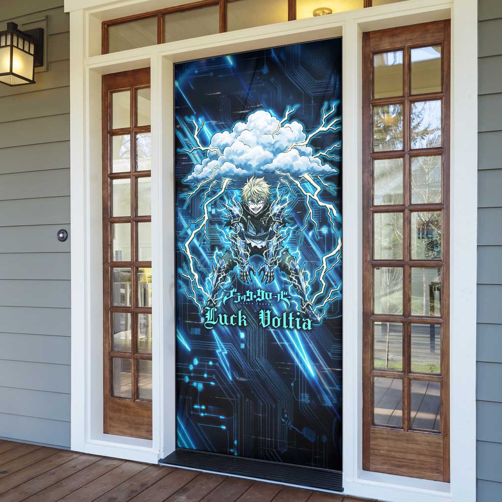 Luck Voltia Black Clover Door Cover Tech Lightning Anime Style with Electric Circuit Background