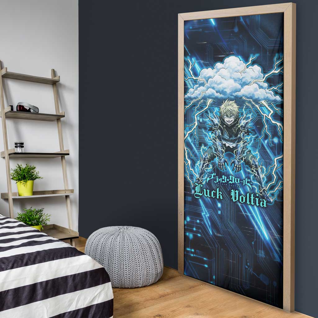 Luck Voltia Black Clover Door Cover Tech Lightning Anime Style with Electric Circuit Background