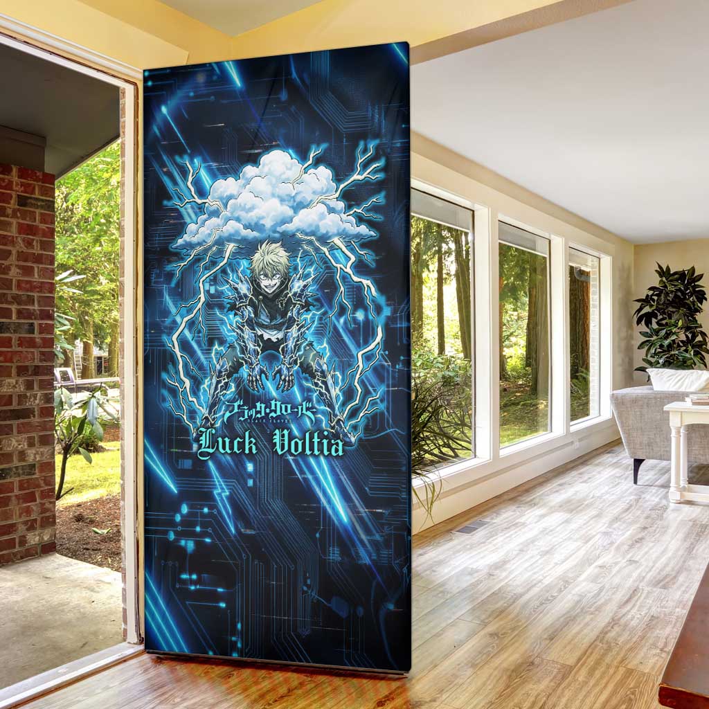 Luck Voltia Black Clover Door Cover Tech Lightning Anime Style with Electric Circuit Background