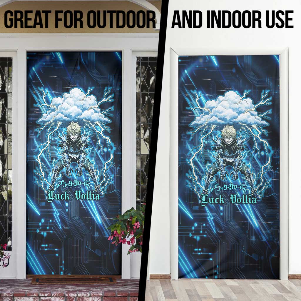 Luck Voltia Black Clover Door Cover Tech Lightning Anime Style with Electric Circuit Background
