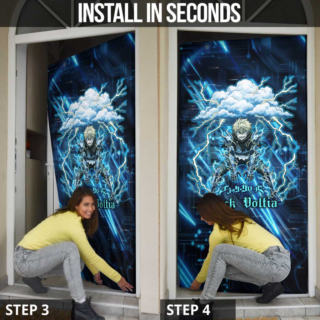 Luck Voltia Black Clover Door Cover Tech Lightning Anime Style with Electric Circuit Background