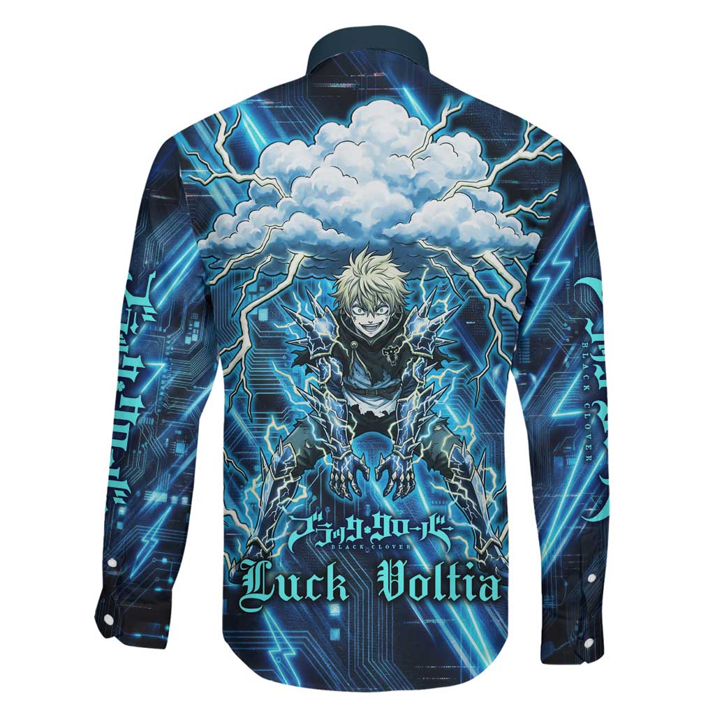 Luck Voltia Black Clover Family Matching Off The Shoulder Long Sleeve Dress and Hawaiian Shirt Tech Lightning Anime Style with Electric Circuit Background