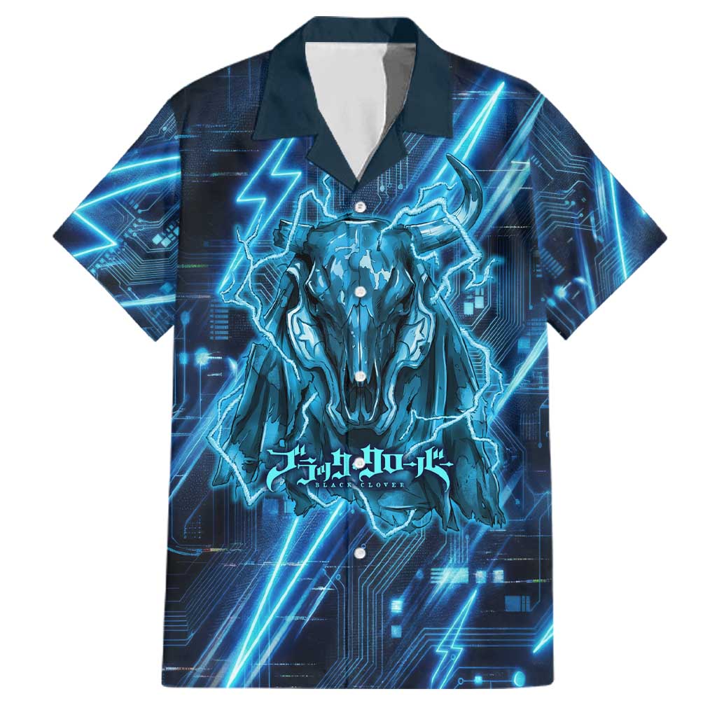 Luck Voltia Black Clover Family Matching Puletasi and Hawaiian Shirt Tech Lightning Anime Style with Electric Circuit Background