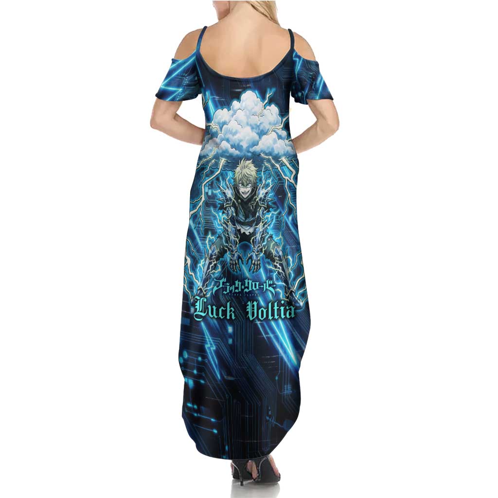 Luck Voltia Black Clover Family Matching Summer Maxi Dress and Hawaiian Shirt Tech Lightning Anime Style with Electric Circuit Background