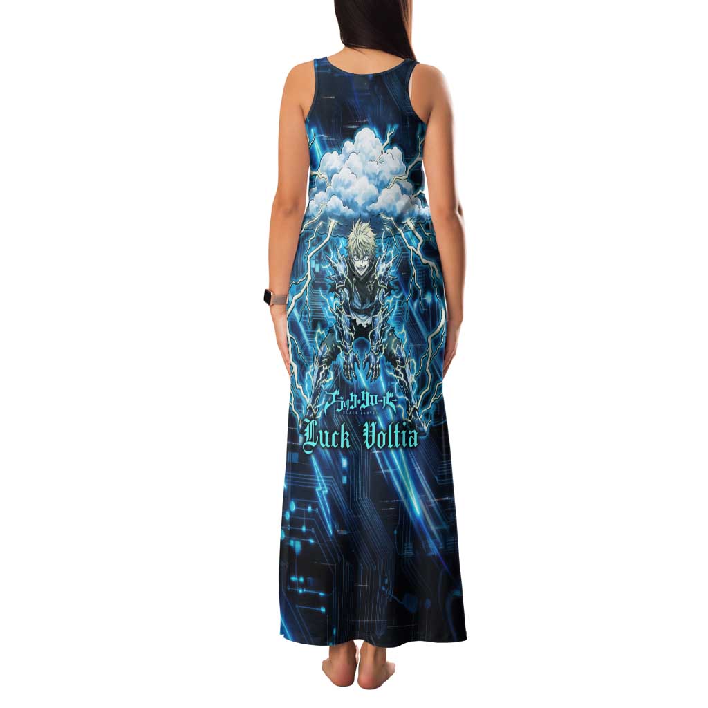 Luck Voltia Black Clover Family Matching Tank Maxi Dress and Hawaiian Shirt Tech Lightning Anime Style with Electric Circuit Background