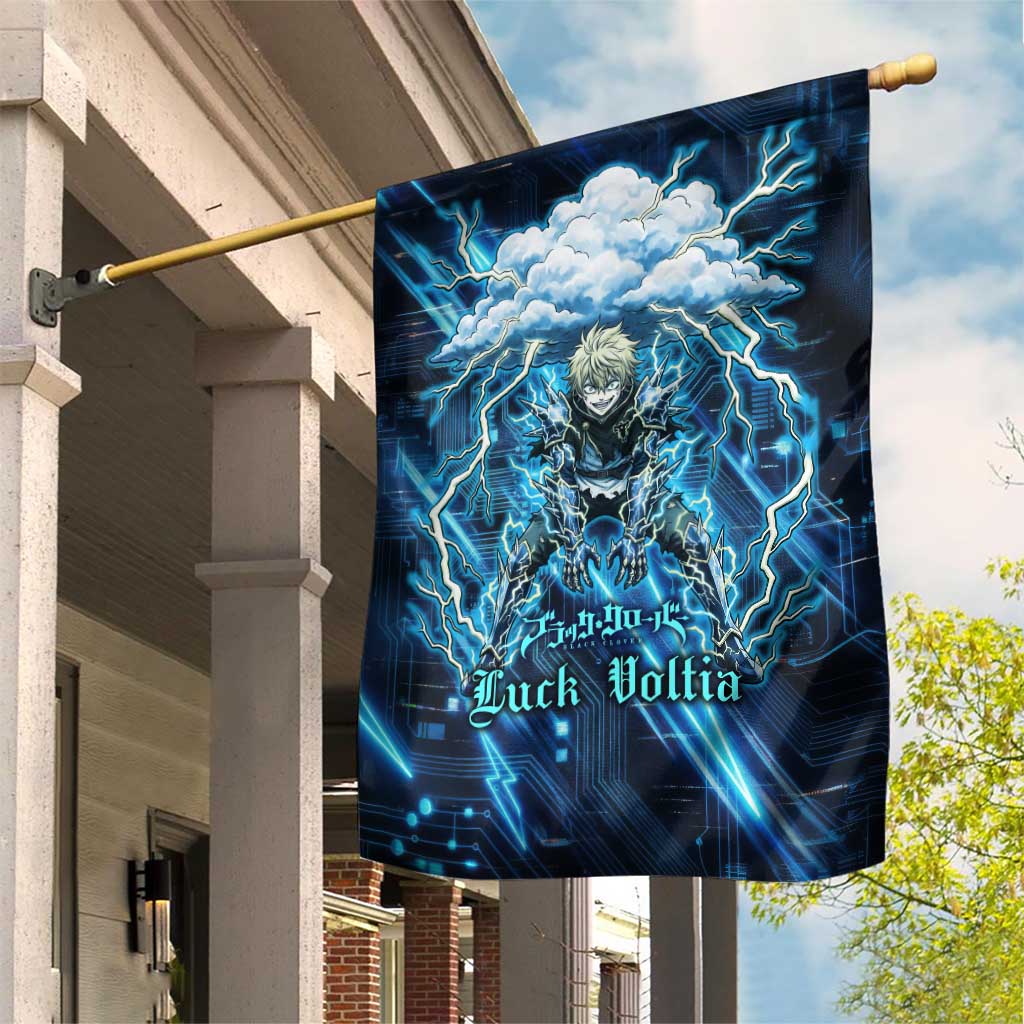 Luck Voltia Black Clover Garden Flag Tech Lightning Anime Style with Electric Circuit Background
