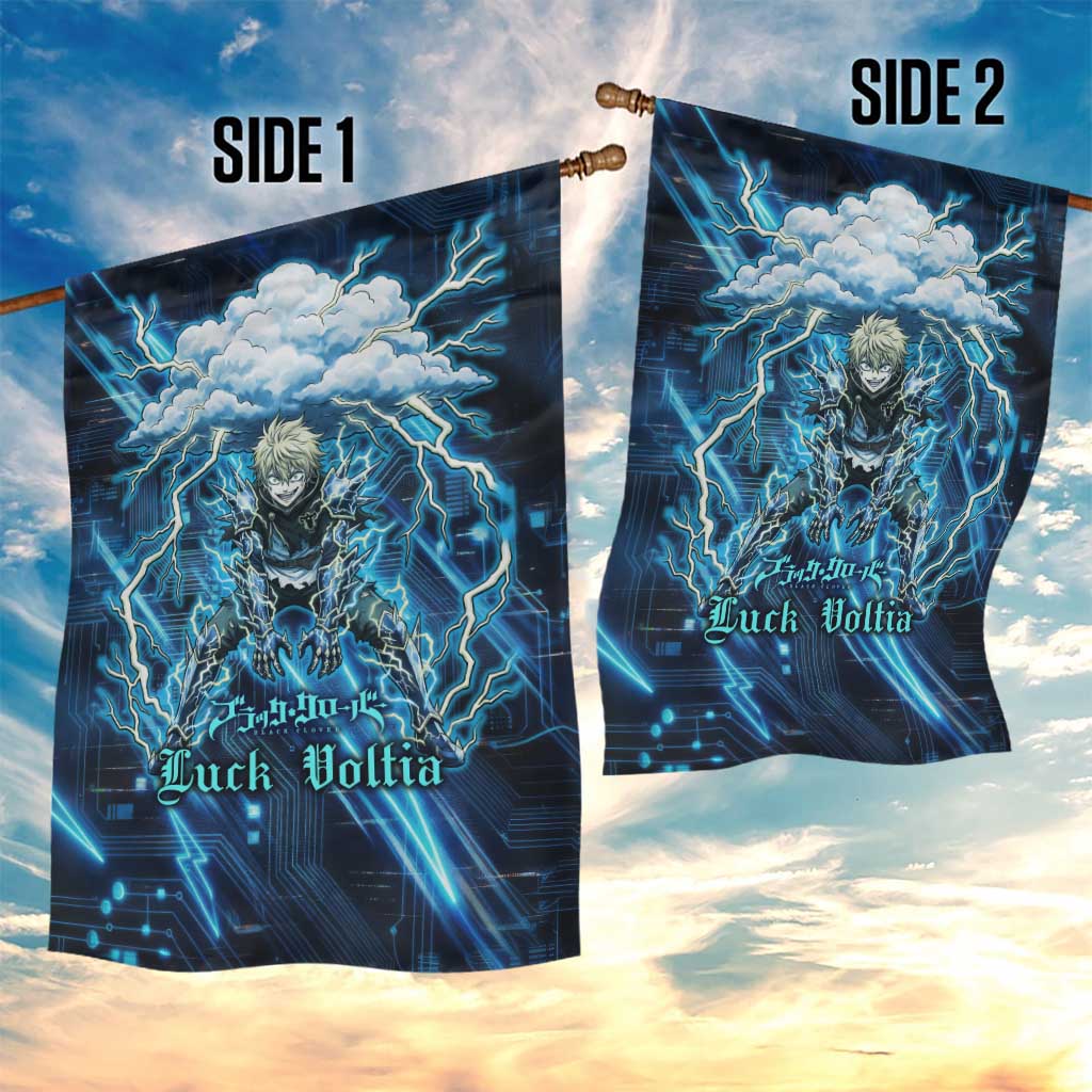 Luck Voltia Black Clover Garden Flag Tech Lightning Anime Style with Electric Circuit Background