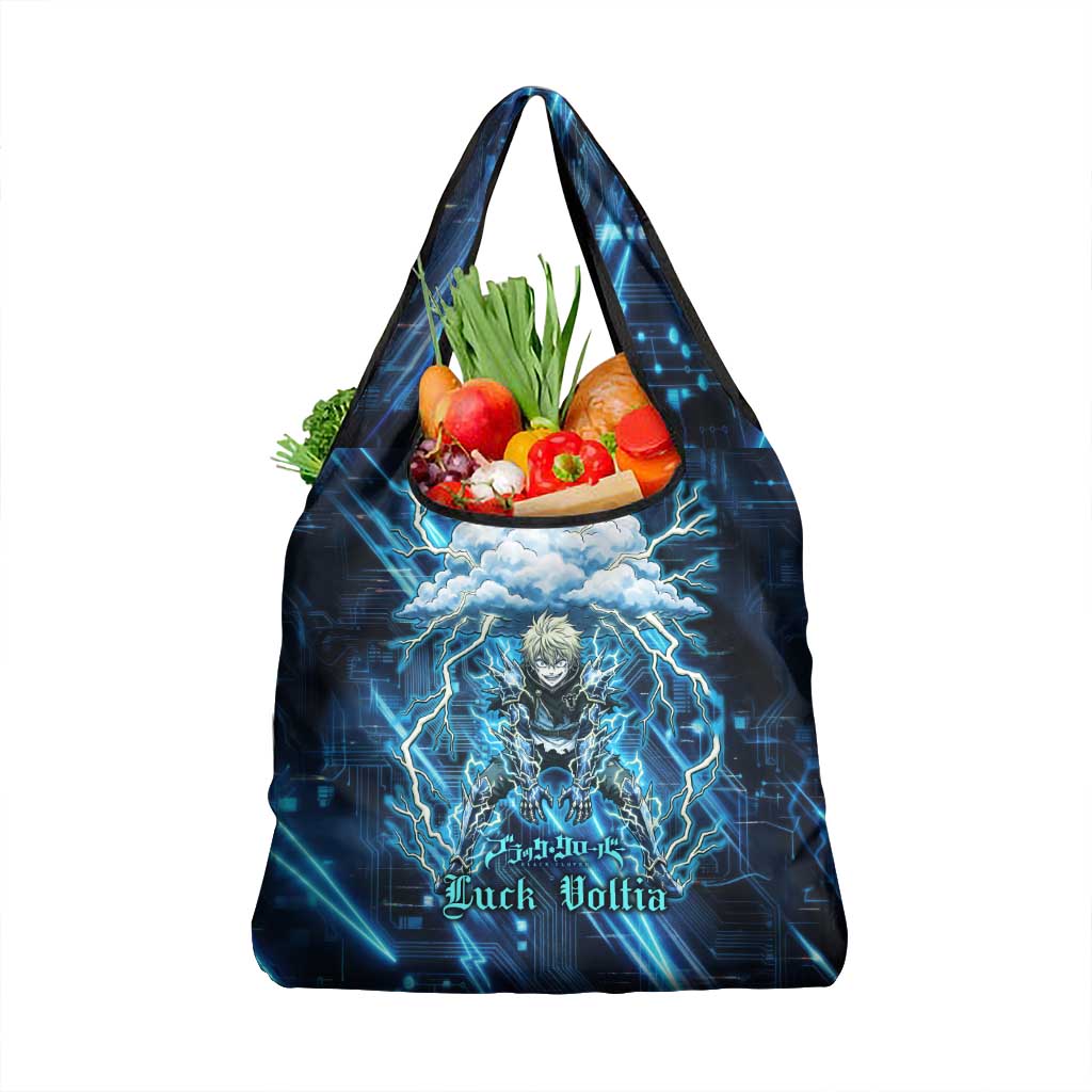 Luck Voltia Black Clover Grocery Bag Tech Lightning Anime Style with Electric Circuit Background