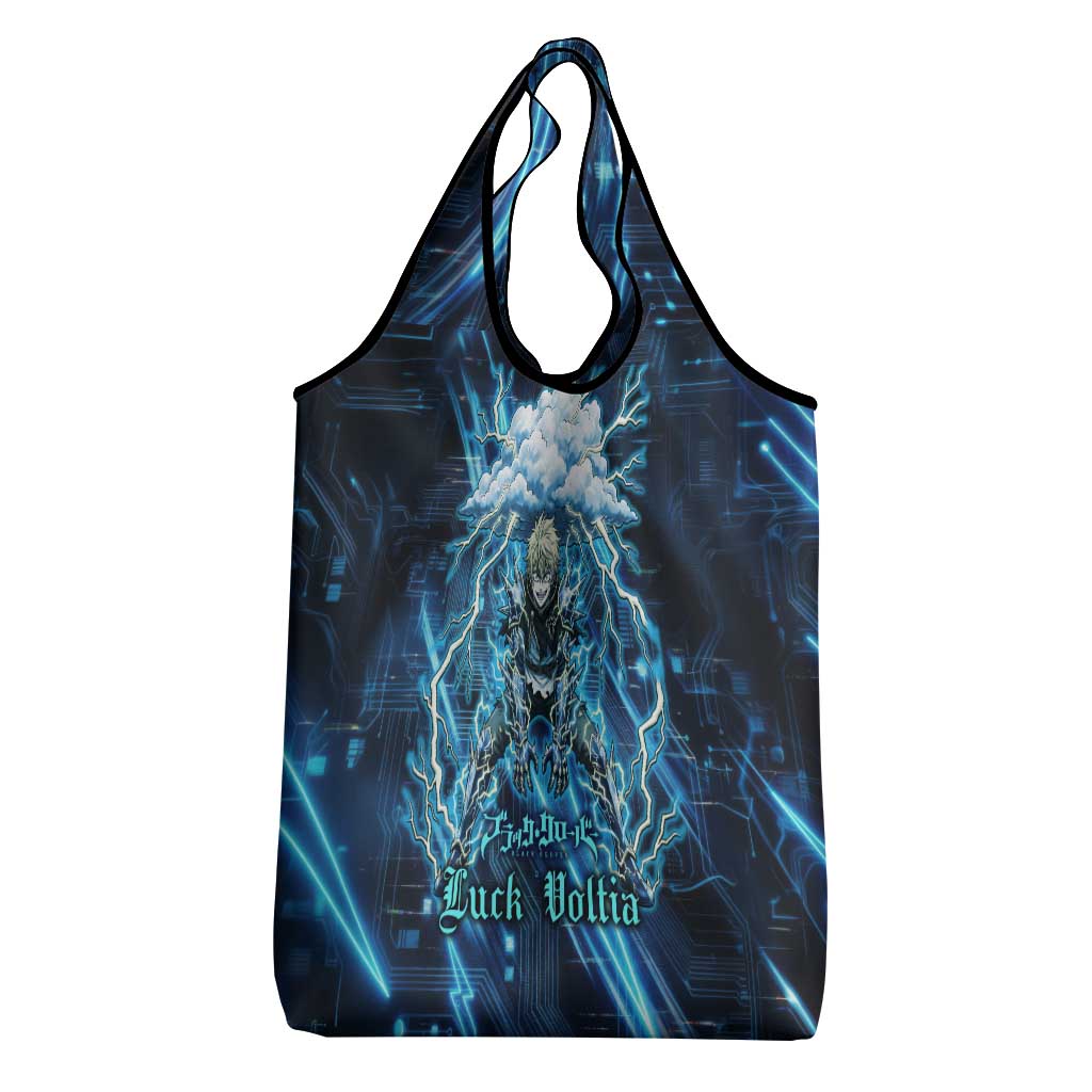 Luck Voltia Black Clover Grocery Bag Tech Lightning Anime Style with Electric Circuit Background