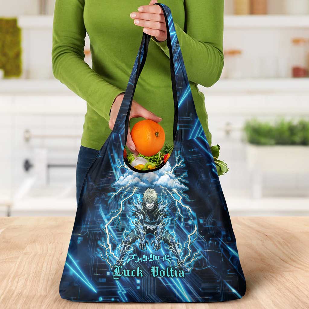 Luck Voltia Black Clover Grocery Bag Tech Lightning Anime Style with Electric Circuit Background
