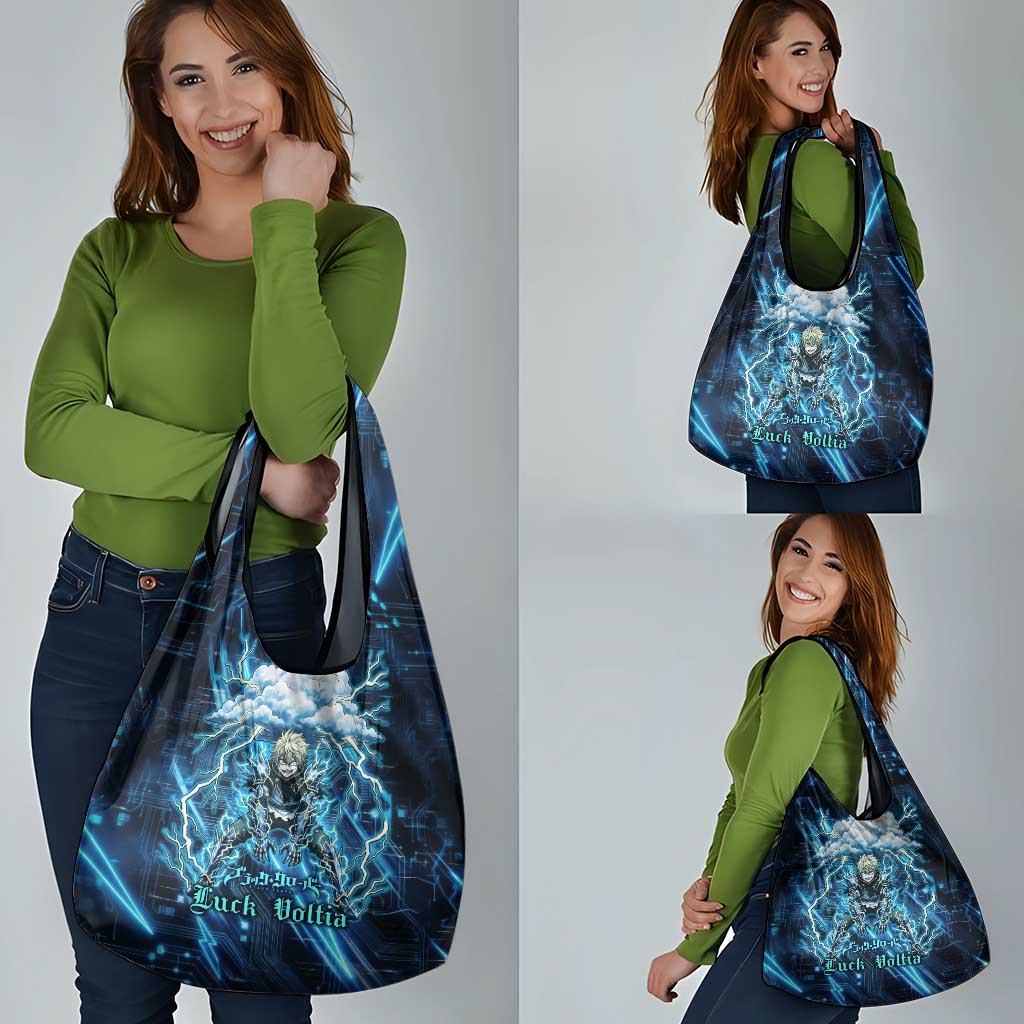 Luck Voltia Black Clover Grocery Bag Tech Lightning Anime Style with Electric Circuit Background