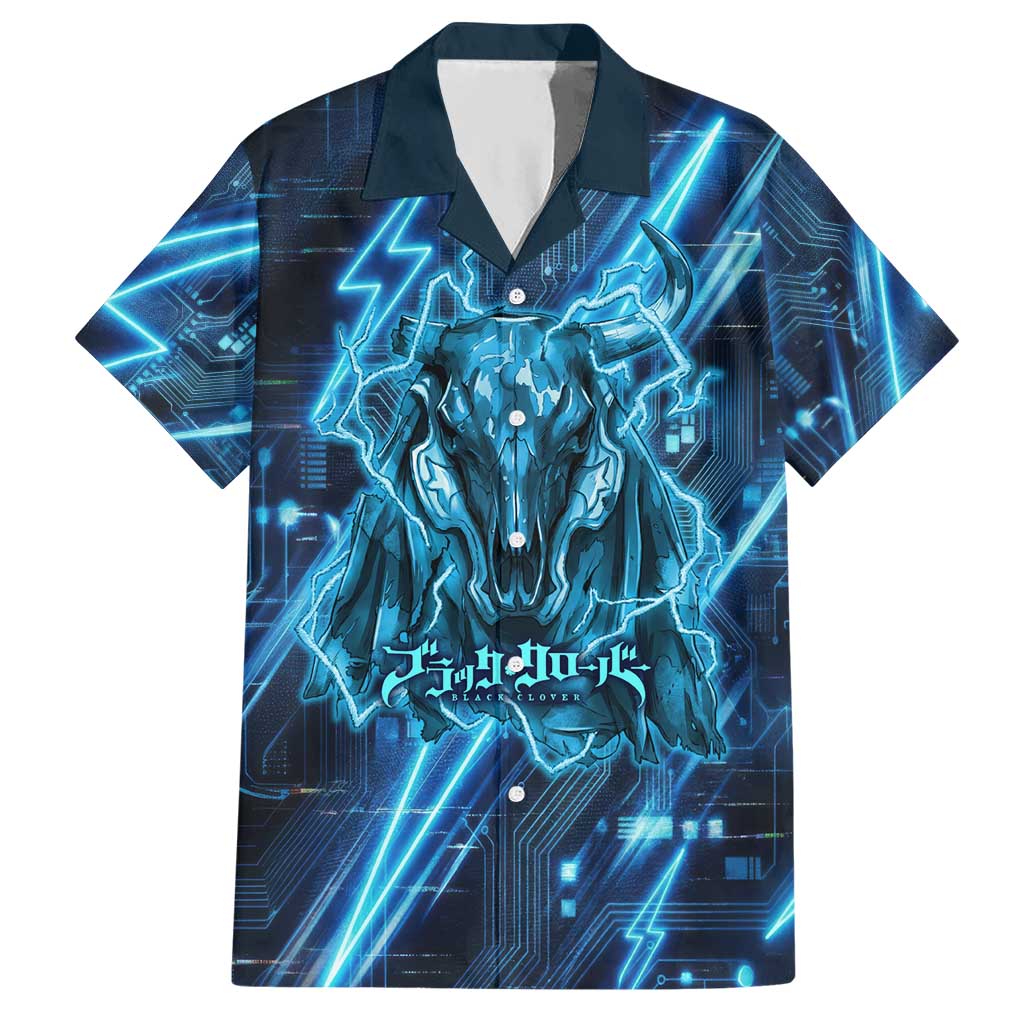 Luck Voltia Black Clover Hawaiian Shirt Tech Lightning Anime Style with Electric Circuit Background