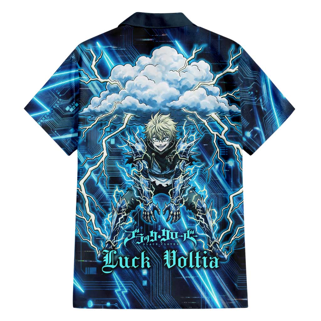 Luck Voltia Black Clover Hawaiian Shirt Tech Lightning Anime Style with Electric Circuit Background