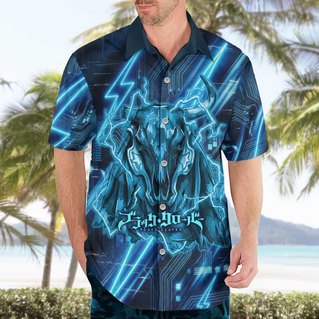 Luck Voltia Black Clover Hawaiian Shirt Tech Lightning Anime Style with Electric Circuit Background