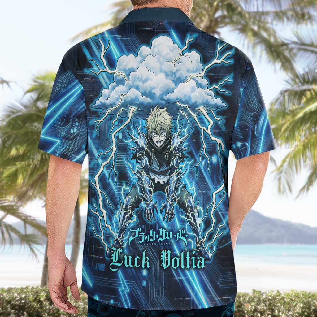 Luck Voltia Black Clover Hawaiian Shirt Tech Lightning Anime Style with Electric Circuit Background