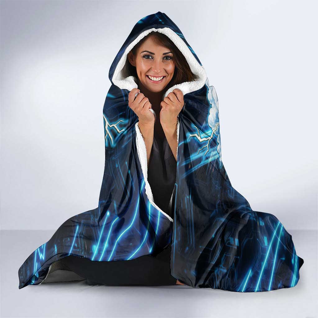 Luck Voltia Black Clover Hooded Blanket Tech Lightning Anime Style with Electric Circuit Background