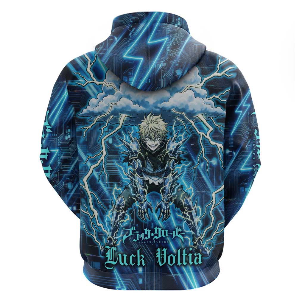Luck Voltia Black Clover Hoodie Tech Lightning Anime Style with Electric Circuit Background