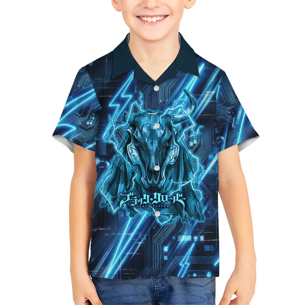 Luck Voltia Black Clover Kid Hawaiian Shirt Tech Lightning Anime Style with Electric Circuit Background