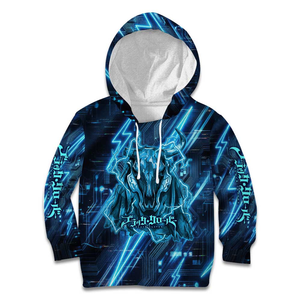 Luck Voltia Black Clover Kid Hoodie Tech Lightning Anime Style with Electric Circuit Background