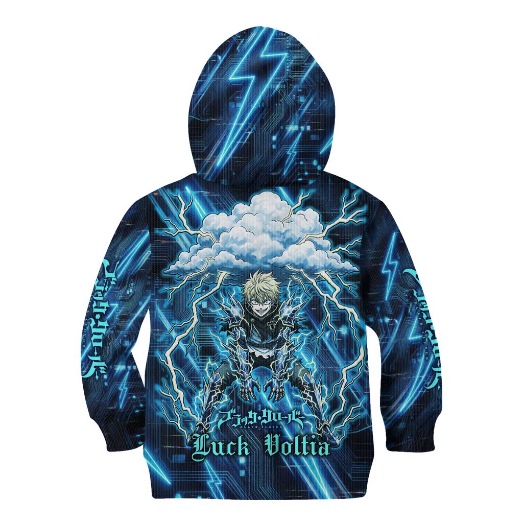 Luck Voltia Black Clover Kid Hoodie Tech Lightning Anime Style with Electric Circuit Background