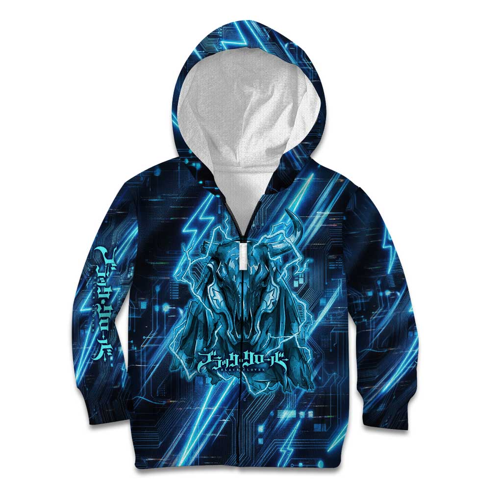Luck Voltia Black Clover Kid Hoodie Tech Lightning Anime Style with Electric Circuit Background