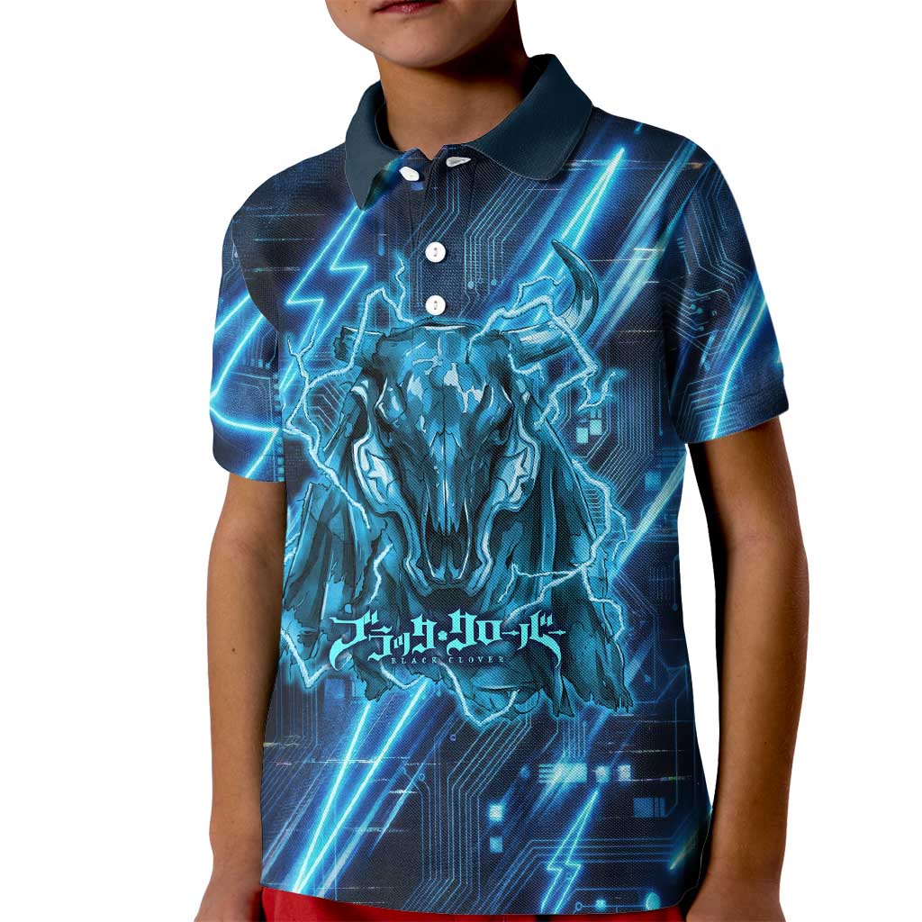Luck Voltia Black Clover Kid Polo Shirt Tech Lightning Anime Style with Electric Circuit Background