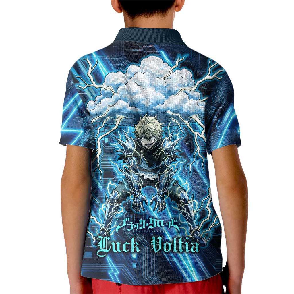 Luck Voltia Black Clover Kid Polo Shirt Tech Lightning Anime Style with Electric Circuit Background