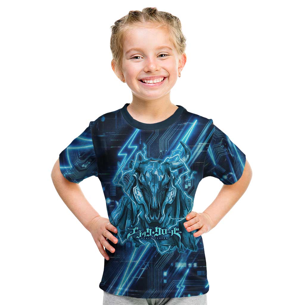 Luck Voltia Black Clover Kid T Shirt Tech Lightning Anime Style with Electric Circuit Background