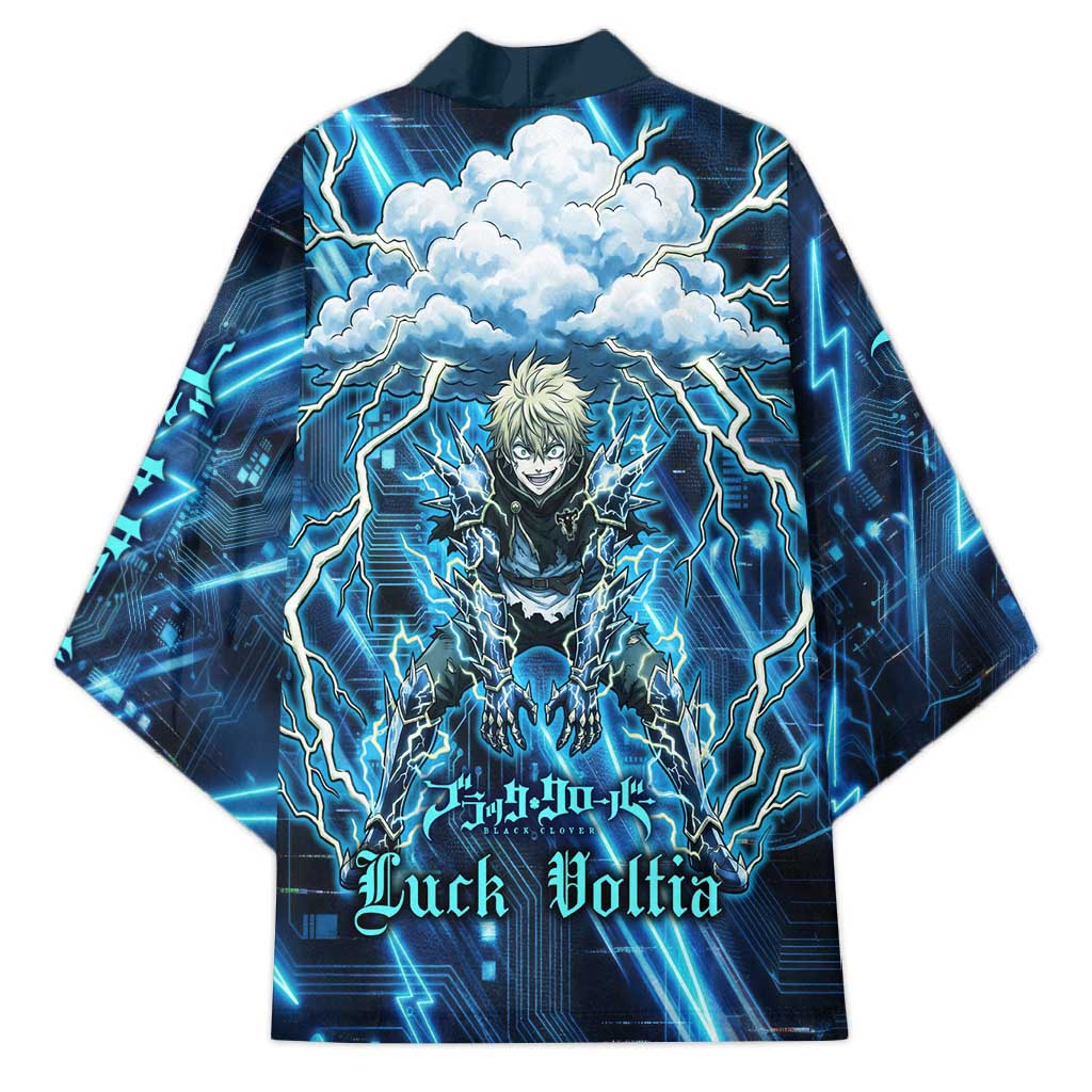 Luck Voltia Black Clover Kimono Tech Lightning Anime Style with Electric Circuit Background