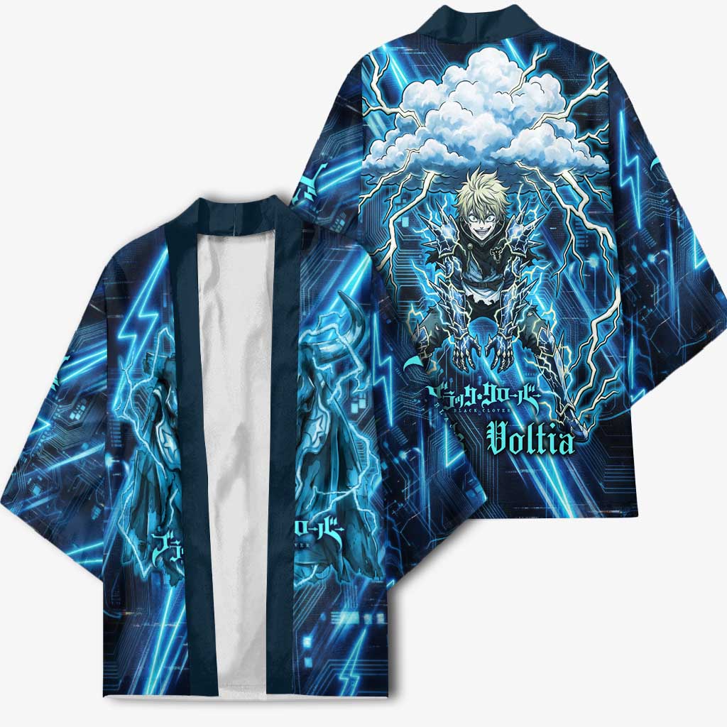 Luck Voltia Black Clover Kimono Tech Lightning Anime Style with Electric Circuit Background