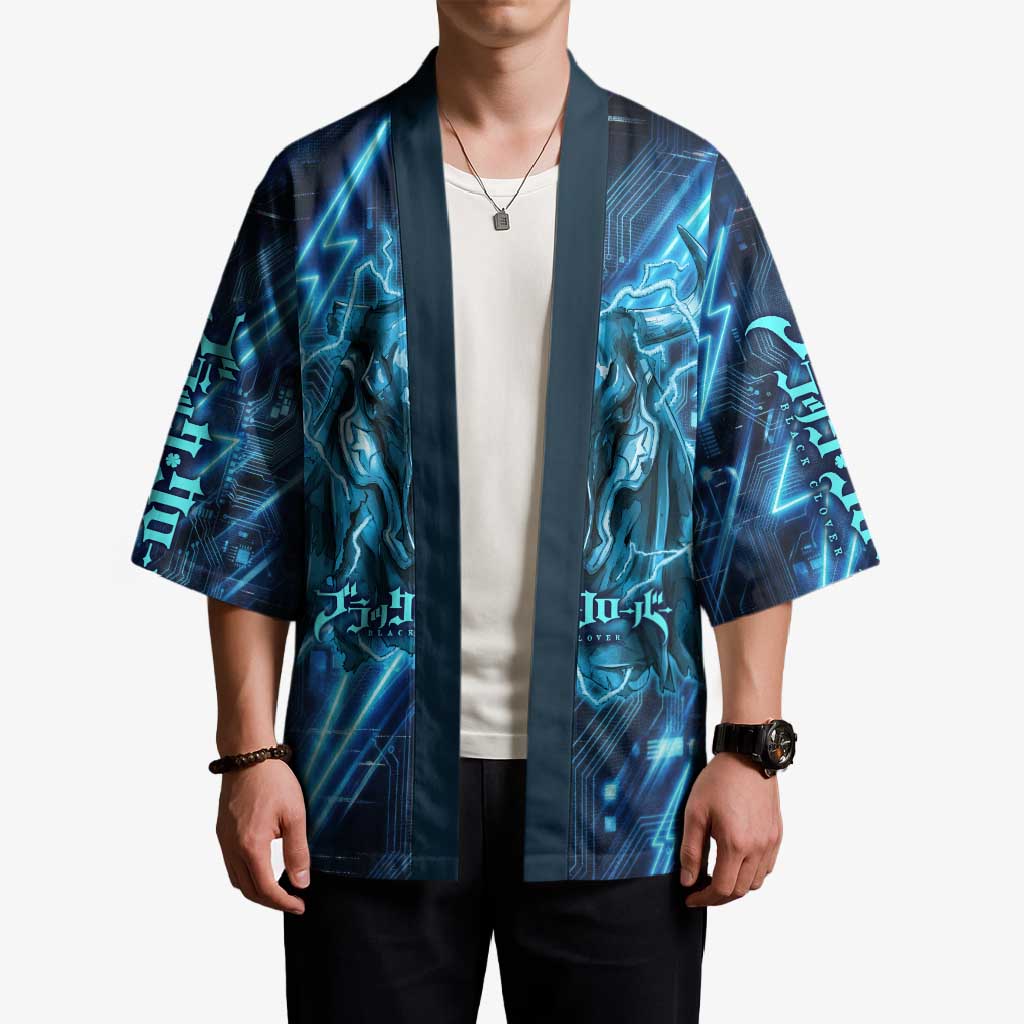 Luck Voltia Black Clover Kimono Tech Lightning Anime Style with Electric Circuit Background