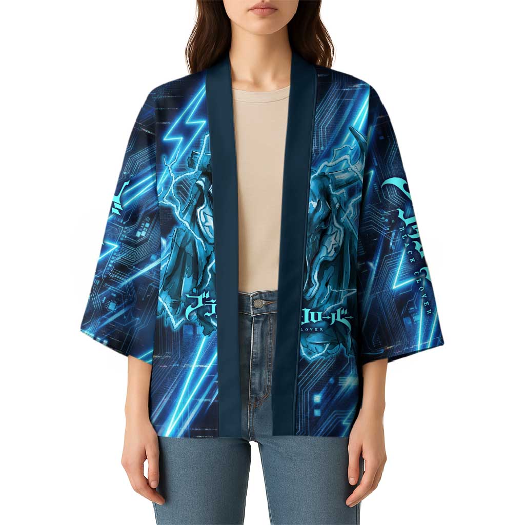 Luck Voltia Black Clover Kimono Tech Lightning Anime Style with Electric Circuit Background