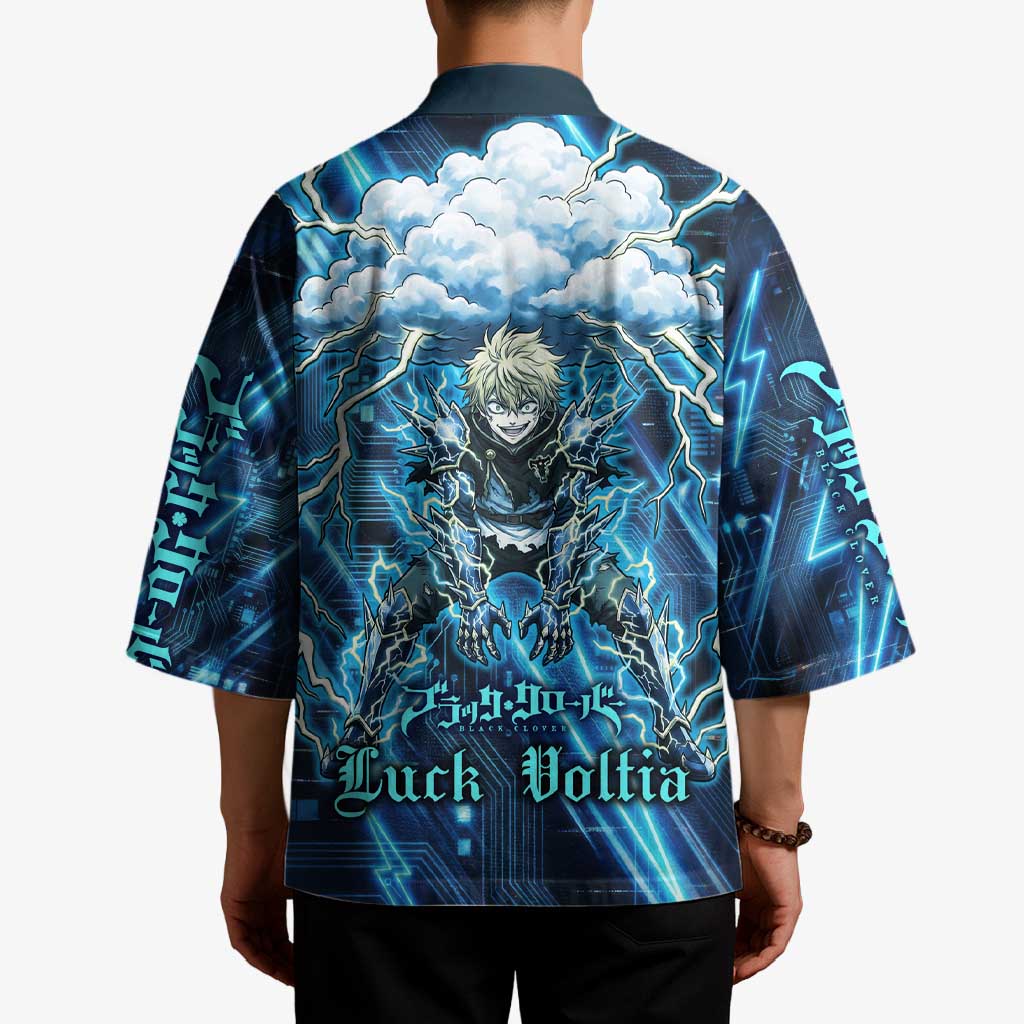Luck Voltia Black Clover Kimono Tech Lightning Anime Style with Electric Circuit Background