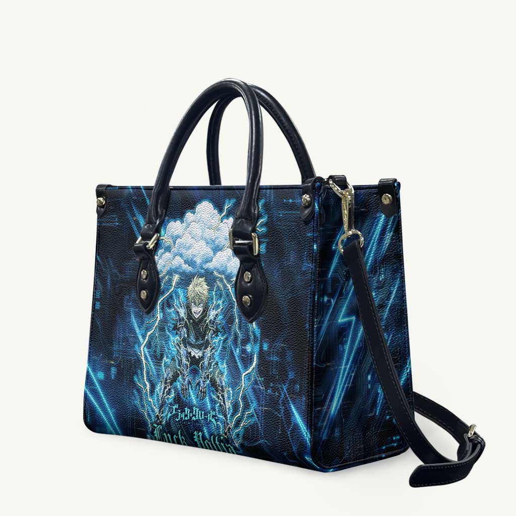 Luck Voltia Black Clover Leather Bag Tech Lightning Anime Style with Electric Circuit Background