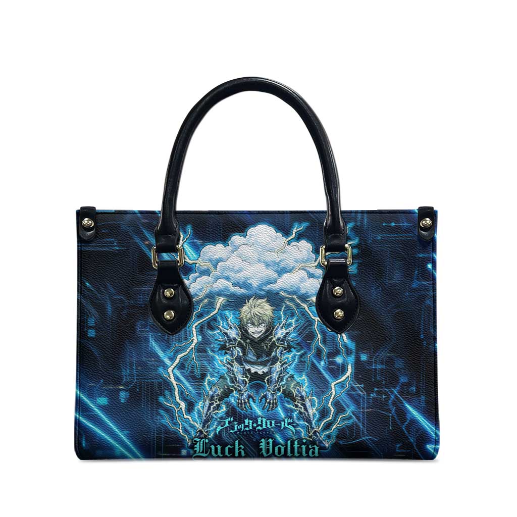 Luck Voltia Black Clover Leather Bag Tech Lightning Anime Style with Electric Circuit Background