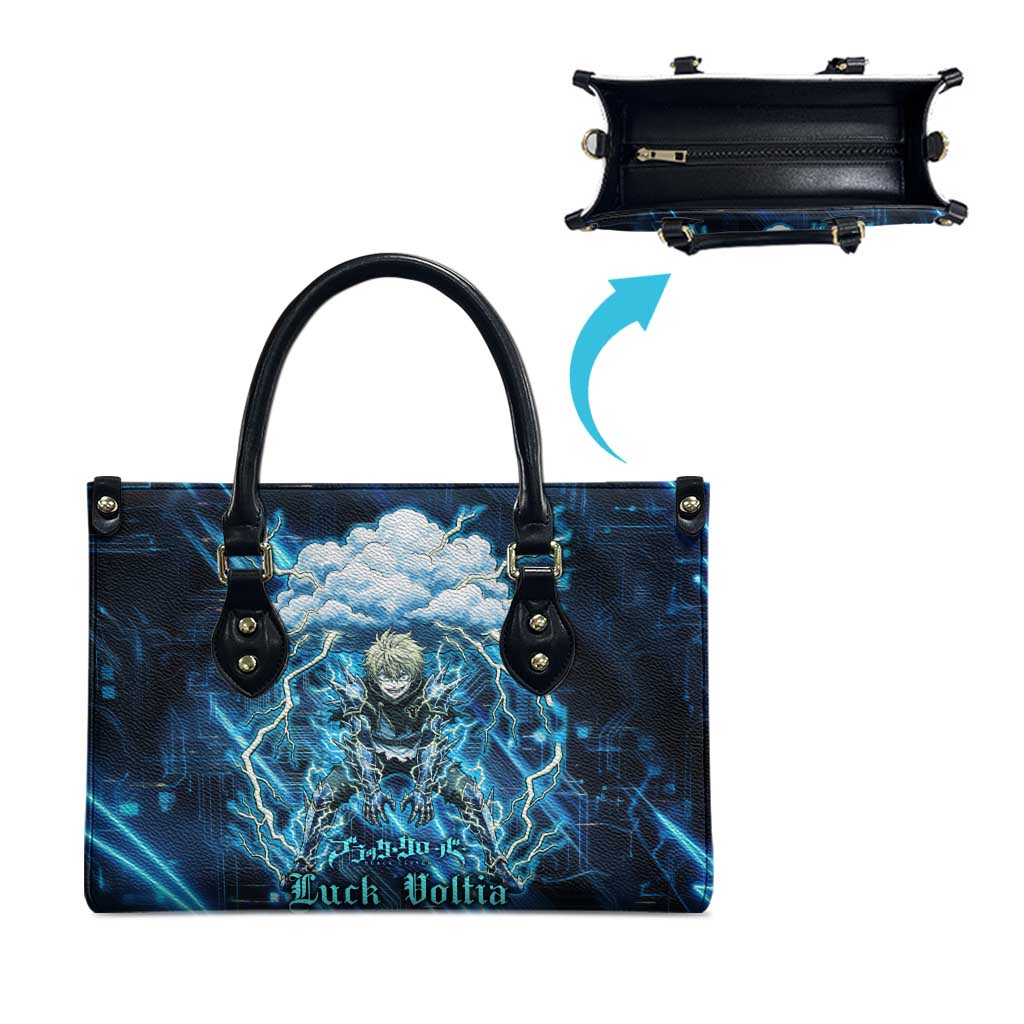 Luck Voltia Black Clover Leather Bag Tech Lightning Anime Style with Electric Circuit Background