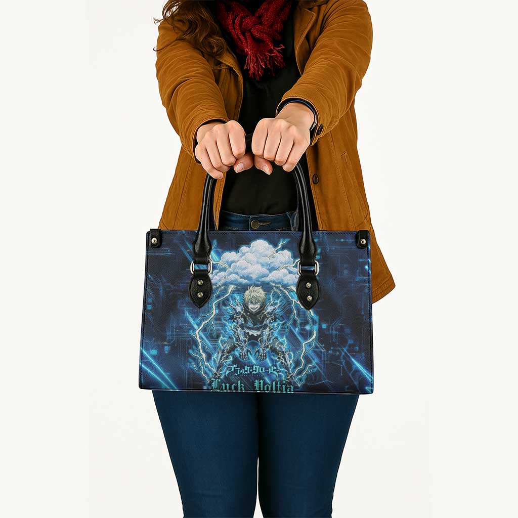 Luck Voltia Black Clover Leather Bag Tech Lightning Anime Style with Electric Circuit Background